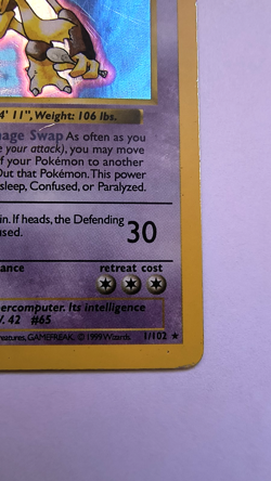 Pokemon Alakazam TCG Base Set Holo Shadowless 1/102 MP Condition - Image 5