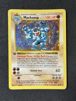 ◓Machamp 8/102 Base 1999 - Pokemon TCG SHADOWLESS 1st Edition Holo Rare*HP◓ - Image 2