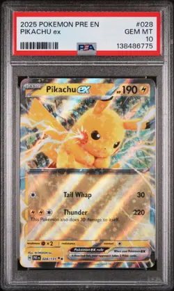2025 POKEMON PRE EN-PRISMATIC EVOLUTIONS #028 PIKACHU EX PSA 10 - Image 1