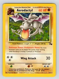 Pokemon Card Fossil Aerodactyl 1/62 Rare MP* Holofoil 1999 WOTC - Image 1