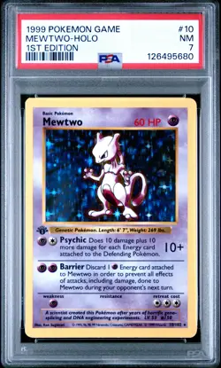 1999 POKEMON BASE SET 1ST EDITION #10 MEWTWO-HOLO PSA 7 - Image 1