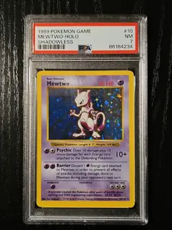 1999 Pokemon Base Set Shadowless Mewtwo Holo 10/102 PSA 7 Nm - Image 1