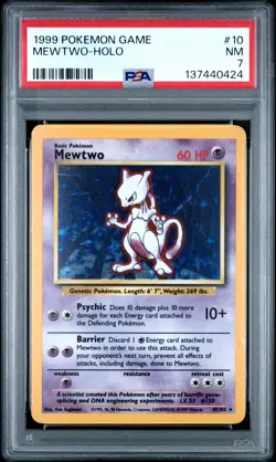 1999 POKEMON BASE SET UNLIMITED #10 MEWTWO-HOLO PSA 7 - Image 1