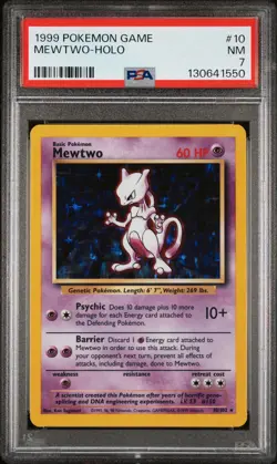 1999 POKEMON BASE SET UNLIMITED #10 MEWTWO-HOLO PSA 7 - Image 1
