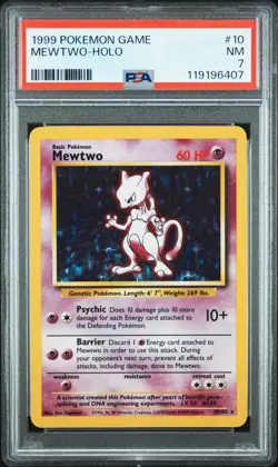 1999 POKEMON BASE SET UNLIMITED #10 MEWTWO-HOLO PSA 7 - Image 1