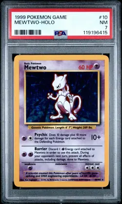 1999 POKEMON BASE SET UNLIMITED #10 MEWTWO-HOLO PSA 7 - Image 1