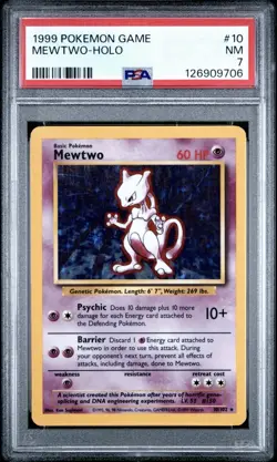1999 POKEMON BASE SET UNLIMITED #10 MEWTWO-HOLO PSA 7 - Image 1