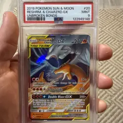 PSA 9 MINT Reshiram & Charizard GX 20/214 Pokemon Unbroken Bonds - Image 1