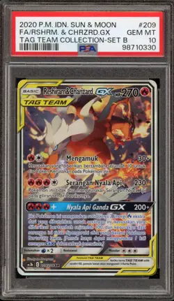 Pokemon Reshiram & Charizard GX Tag Team Coll. Set B INDONESIAN #209 PSA 10 - Image 1