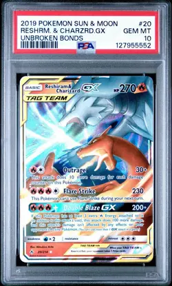 2019 Pokemon Reshiram & Charizard GX Tag Team #20 PSA 10 GEM MINT Unbroken Bonds - Image 2