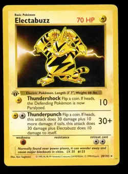 1999 WOTC POKEMON GAME BASE SET 1ST EDITION ELECTABUZZ 20/102 NON-HOLO RARE MP - Image 1