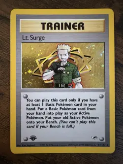 Pokemon TCG Lt. Surge 017/132 Gym Heroes Trainer Holo Rare Swirl - Image 1