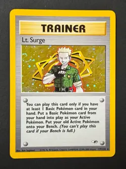 Pokemon TCG Lt. Surge 017/132 Gym Heroes Trainer Holo Rare- NM Swirl 🌀 Holo - Image 1