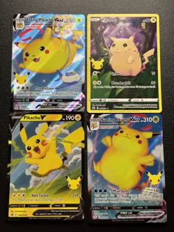 Pikachu Celebrations 25th Anniversary TCG Cards Lot of 4 Flying Surfing VMAX NM - Image 1