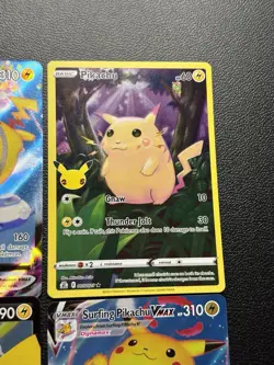 Pikachu Celebrations 25th Anniversary TCG Cards Lot of 4 Flying Surfing VMAX NM - Image 3