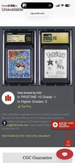 2001 POKEMON MERLIN SERIES 3 POKEMON HOLOGRAPHIC CGC 10 PRISTINE 10 POP 1 💎 - Image 3