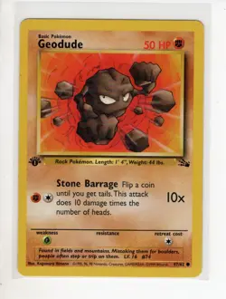 GEODUDE 1ST EDITION FOSSIL SET POKEMON CARD 47/62 MP - Image 1