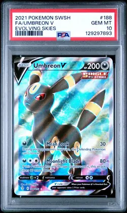2021 POKEMON SWORD & SHIELD EVOLVING SKIES 188/203 UMBREON V PSA 10 GEM MINT - Image 1