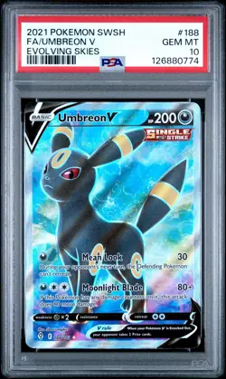 2021 POKEMON SWORD & SHIELD EVOLVING SKIES 188/203 UMBREON V PSA 10 Gem Mint - Image 1