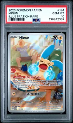 2023 POKEMON PAR EN-PARADOX RIFT ILLUSTRATION RARE #194 MINUN PSA 10 - Image 1