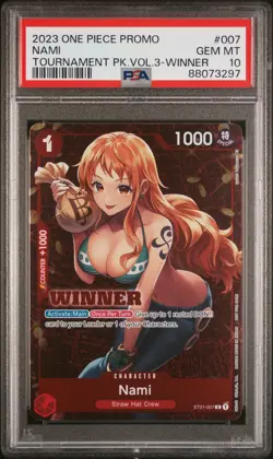 PSA 10 2023 One Piece Tournament Pack Volume 3 Winner Promo Nami ST01-007 - Image 1