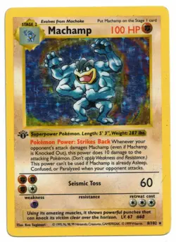 Pokemon Card: Machamp HOLO 8/102 1st Edition Shadowless Base Set Rare! GD - Image 1