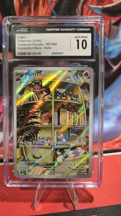 CGC 10 Litten 167/162 Temporal Forces Illustration Rare Holo Pokemon Card - Image 1