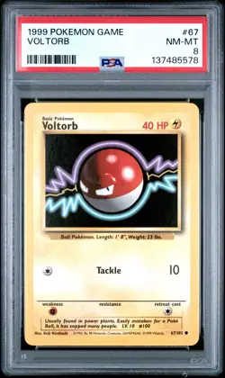 1999 POKEMON BASE SET UNLIMITED #67 VOLTORB PSA 8 - Image 1