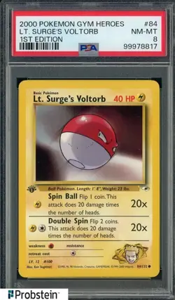 2000 Pokemon Gym Heroes 1st Edition #84 Lt. Surge's Voltorb PSA 8 NM-MT - Image 1