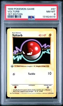 Base Set 1st Edition VOLTORB #67/102 PSA 8 1999 Pokemon Card Game - Image 1