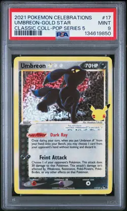 2021 POKEMON CELEBRATIONS CLASSIC COLLECTION #17 UMBREON-GOLD STAR PSA 9 - Image 1