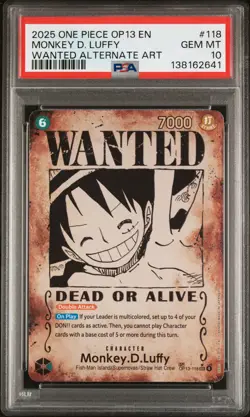 2025 ONE PIECE OP13-CARRYING ON HIS WILL #118 MONKEY D. LUFFY PSA 10 - Image 1