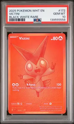 2025 POKEMON WHT EN-WHITE FLARE BLACK WHITE RARE #172 VICTINI PSA 10 - Image 1