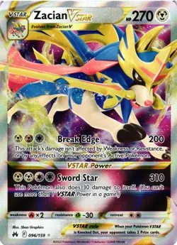 Pokemon TCG Crown Zenith Zacian VSTAR Holo Card 096/159 Ultra Rare NM - Image 1