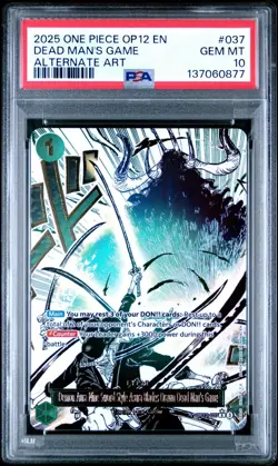 2025 ONE PIECE OP12-037 LEGACY OF THE MASTER DEAD MAN'S GAME ALT ART PSA 10 - Image 1