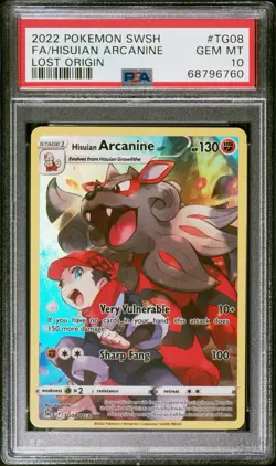2022 POKEMON SWORD & SHIELD LOST ORIGIN #TG08 FULL ART/HISUIAN ARCANINE PSA 10 - Image 1