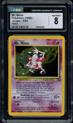 CGC 8 Mr. Mime 6/64 Holo Jungle Pokemon Card - Image 1