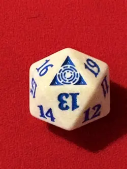 mtg d20 Spindown dice, Ravnica Allegiance, Azorius Senate, white with blue - Image 1