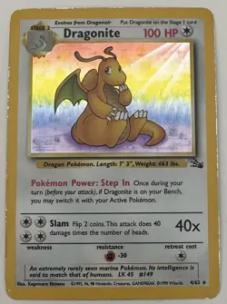 Dragonite Pokemon Card Holo WOTC 4/62 Fossil Set Rare Vintage 1999 Original MP - Image 1