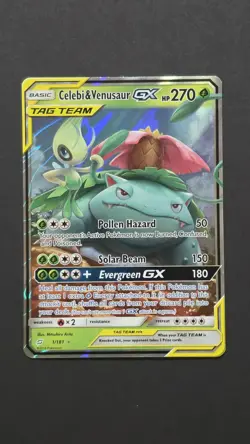 Pokemon TCG Celebi & Venusaur GX 1/181 Sm-Team Up Tag Team Ultra Rare Card - Image 1