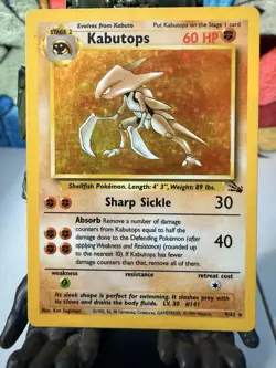 HP Pokemon TCG Kabutops 9/62 Unlimited Fossil Holo Rare Card Vintage - Image 1