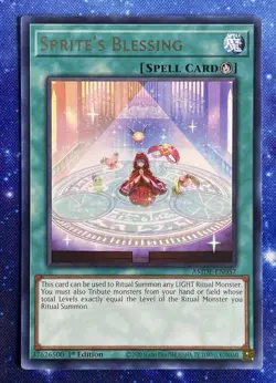 Yu-Gi-Oh! TCG, Sprite's Blessing, AMDE-EN057 Amazing Defenders 1st Ed. Rare - Image 1