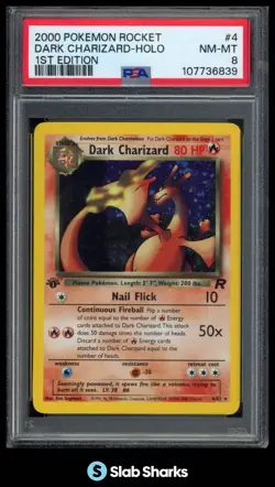 2000 POKEMON TEAM ROCKET 1ST EDITION #4/82 DARK CHARIZARD HOLO PSA 8 - Image 1