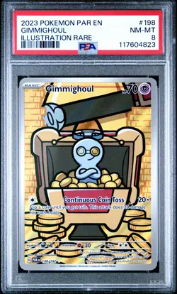 2023 POKEMON PAR EN-PARADOX RIFT ILLUSTRATION RARE #198 GIMMIGHOUL PSA 8 - Image 1