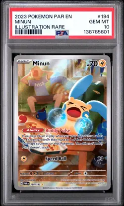 2023 POKEMON PAR EN-PARADOX RIFT ILLUSTRATION RARE #194 MINUN PSA 10 - Image 1