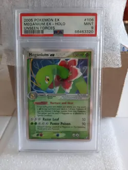 2005 Pokemon EX Unseen Forces Meganium ex holo 106/115 PSA 9 Mint - Image 1