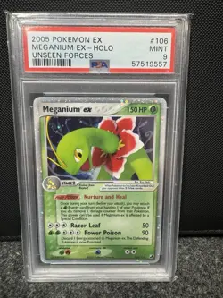 2005 Pokemon EX Unseen Forces Meganium ex holo 106/115 PSA 9 Mint - Image 1