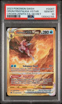 2023 POKEMON CROWN ZENITH SECRET #GG67 FULL ART/ORIGIN FORME PALKIA VSTAR PSA 10 - Image 1