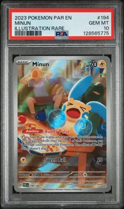 2023 POKEMON PAR EN-PARADOX RIFT ILLUSTRATION RARE #194 MINUN PSA 10 - Image 1