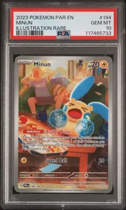 PSA 10 - 2023 POKEMON PAR EN-PARADOX RIFT #194/182 MINUN ILLUSTRATION RARE - Image 1